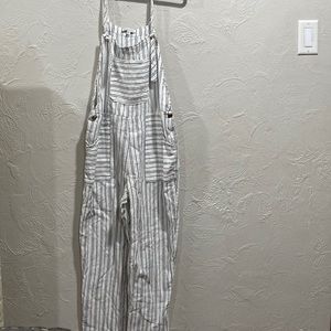 Patrons of Peace Striped White Overalls Jumpsuit 100% cotton size medium